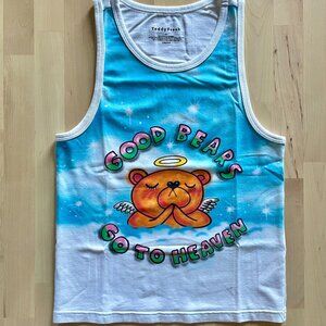Teddy Fresh Women's White Tank Top Angel Bear Good Bears Go To Heaven size Small
